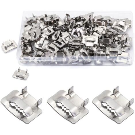 100 pièces Boucle de Cerclage en Acier 10 mm, MgcTolBox Cerclage en Acier Joints pour Feuillard de 8-10 mm Pour Fixations Extérieures et Applications Lourdes (1/5)