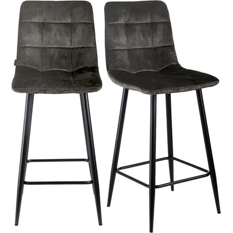 Lot 2 chaises de bar assise H.75 cm en velours gris foncé - NAMI 2 (1/5)