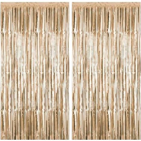 Cortina De Cintas - Champagne - Con Pompones Metálicos - Para Decoración De Fiestas Y Escenarios - Pack De 2 (1/5)