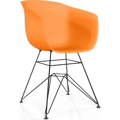 Sedia da Pranzo - Design Scandinavo - Gambe Nere - Polin Arancione (1/5)