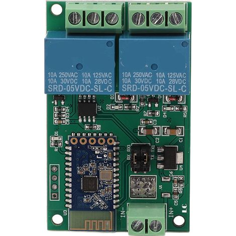 Module relais 2 canaux avec carte Bluetooth, commande à distance via application et indicateur lumineux, alimentation 5 V CC. (1/5)