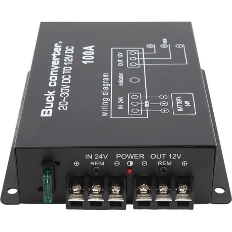 Convertisseur de puissance noir pour voiture 100 A haute résistance avec protection contre la surchauffe, convertisseur CC 24 V vers 12 V pour réfrigérateurs de voiture (1/5)