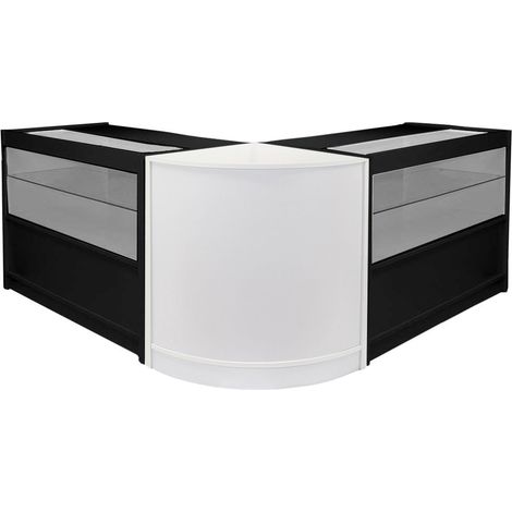 2 Mostradores para Tienda y Recepción C1200 Negros 120x90x60cm y Mostrador Curvo Blanco CM60 60x90x60cm Peluquería Oficina Barberia Barbero Profesional Comercial Shop Counters (Set Emperor) (1/5)
