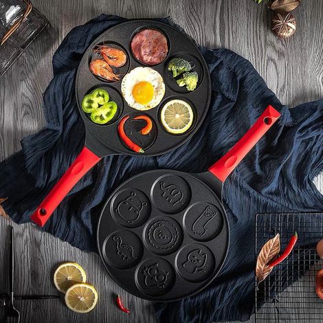 Poêle à mini-crêpes 7 trous avec jolis motifs, moules antiadhésifs pour enfants, friteuse à œufs, petit-déjeuner
