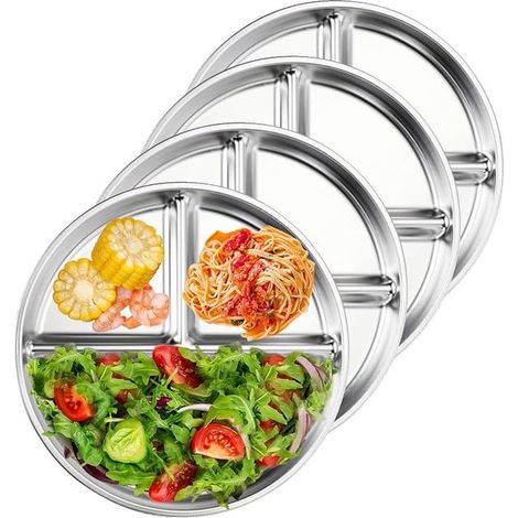 Stainless Steel Plate, Stainless Steel Divided Plates, 20 cm, Stainless Steel Plate Compartments, Non-Slip, Adults Camping Dinner (1/5)