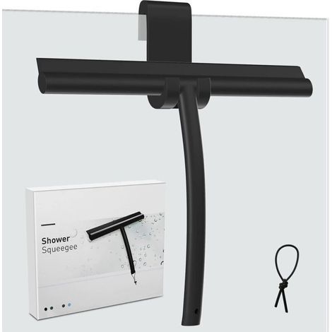 Duschabzieher, Abzieher mit Silikonhalterung, Duschabzieher mit Edelstahlkern für Badezimmer, Glas, Duschkabine, Fensterabzieher für Autofenster – Schwarz (1/5)