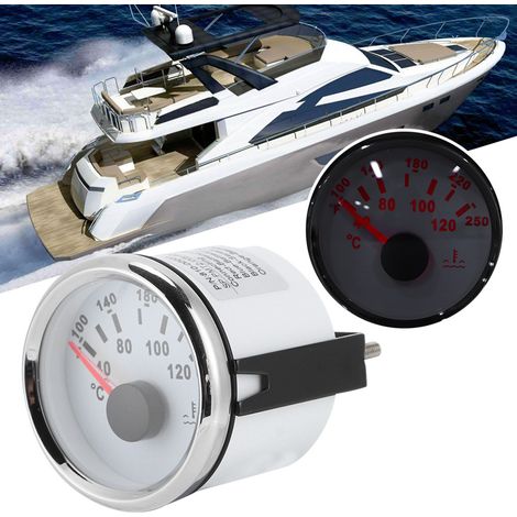 Manomètre de température d'eau pour moteur marin 52 mm/2 pouces, 40-120 °C, cadran blanc, couvercle argenté, pour bateau et camping-car. (1/5)