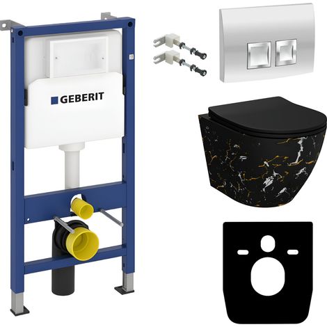 GEBERIT WC Set mit Vorwandelement, Wand-WC und Spülknopf