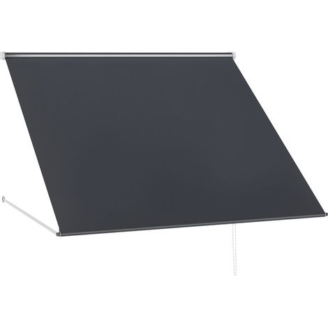 Store Banne Manuel - Auvent Rétractable - Inclinaison Réglable - 150 x 120 cm - Protection UV - Aluminium Polyester - Gris Foncé (1/5)