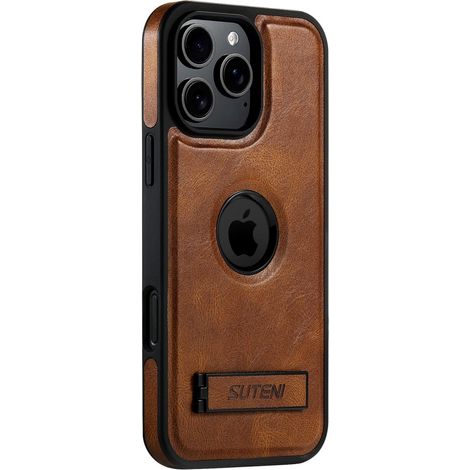 Funda Suteni MagSafe para iPhone 16 Pro Max - Marrón, Piel, Magnética, con función de soporte (1/5)