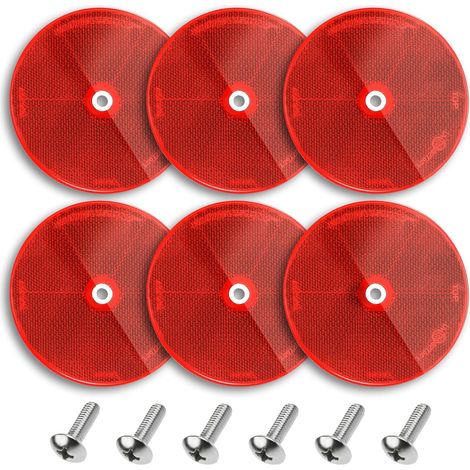 Lot de 6 réflecteurs arrière Ronds Rouge à Visser, réflecteurs de sécurité circulaires à vis pour Caravane, Camion, remorque, Bateau, Moto, Tracteur, clôture, poteaux de Portail (1/5)