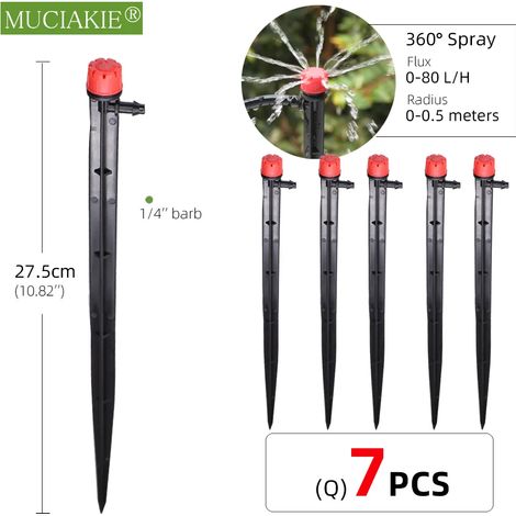 Lot de 7 (24 pièces) : 24 types d'arroseurs de jardin avec piquet, goutteurs à réfraction à atomisation réglable, buses à vortex, raccord cannelé 1/4''. (1/5)