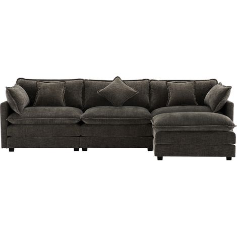 Sofá rinconera en L de chenilla gris oscuro con chaise longue móvil para 3-4 plazas (1/5)
