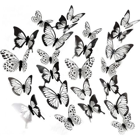 48pcs Autocollant Papillon,Décoration Murale 3D,Noir,PVC,Fête,Anniversaire,Mariage (1/5)