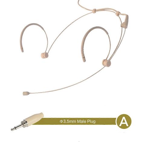 Micro-casque réglable beige à double crochet d'oreille, verrouillable, avec prise jack 3,5 mm à 3 broches et 4 broches XLR.
