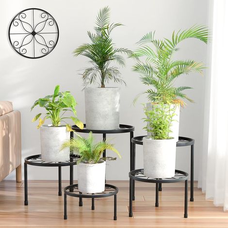 5er-Set Blumenständer aus Metall, Pflanzenständer für Innen Außen Garten Pflanzen,Blumentopf Ständer für Pflanzentreppe, Anti-Rost Eisen Display Rack für Haus & Garten Dekoration (Schwarz) (1/5)