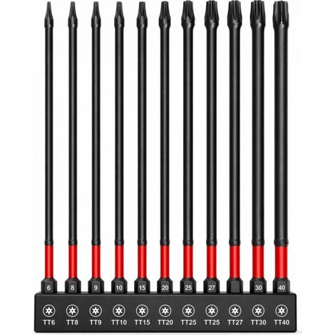 Set 10 inserti Torx Magnetici 1/4" Punte Torx Forate T6-40 150mm per Avvitatore (1/5)