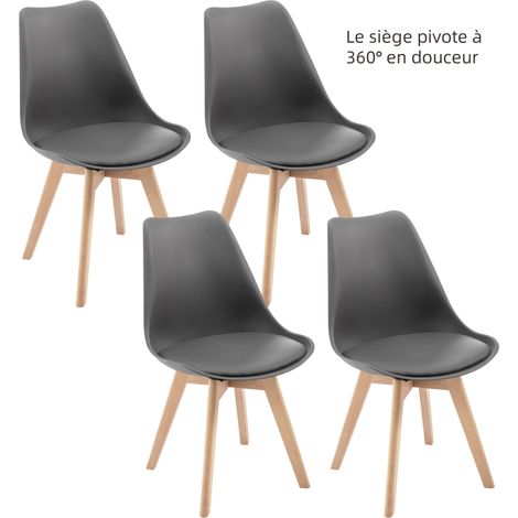 Lot de 4 Chaise Pivotante Salle à Manger WOLTU, Chaise de Cuisine, Siège en PU, Pieds en Bois Massif, Gris (1/5)