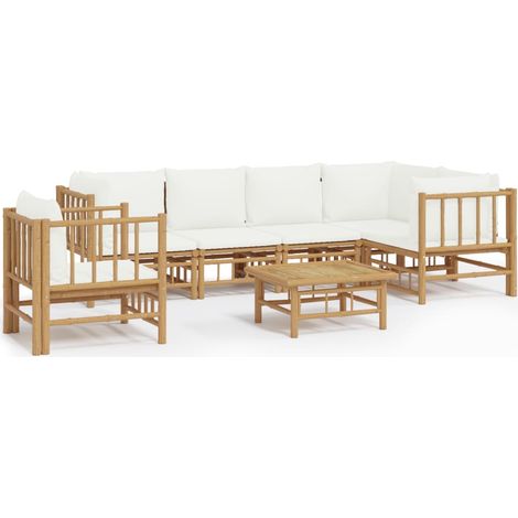 Maison Exclusive - Set Salotto da Giardino 7pz con Cuscini Bianco Crema in Bambù