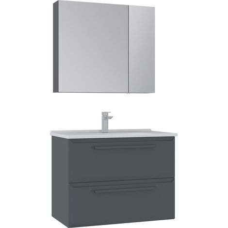 Waschtisch-Set mit Spiegel (2-teilig) "Nuvola 80 v2" – 80 x 50 x 62 cm – Anthrazit (1/3)
