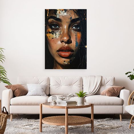 Wandbild Porträt einer Frau modische Abstraktion mit bunten Farbspritzern 40x60 (1/4)
