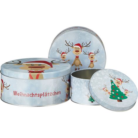 Plätzchendose 3er Set - RENTIER OLE - Weihnachts Gebäckdose Keksdose aus Metall stapelbar