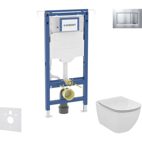 Geberit Duofix - Set Vorwandelement, Ideal Standard Tesi WC und Sitz, Sigma20 Tasten, Aquablade, SoftClose, Chrom matt/Chrom SANI11CD2112