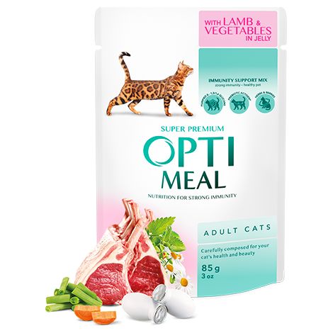 OPTIMEAL Chat Adulte Agneau Légumes en Gelée 85g