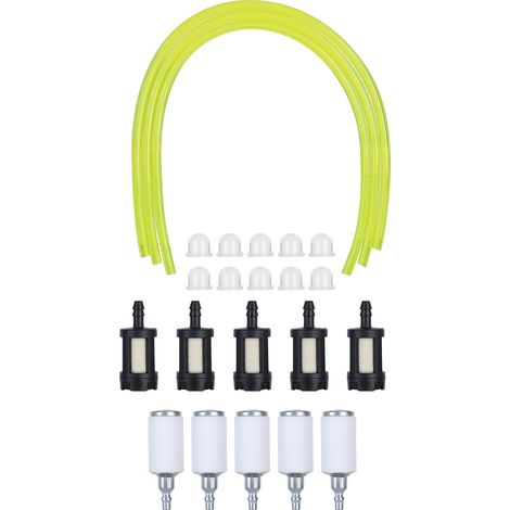 Kit de démarrage rapide avec filtre à carburant et durites pour tronçonneuse Poulan 12538108660 - 5 filtres noirs, 5 blancs, 10 bulbes, 3 tubes jaunes. (1/5)