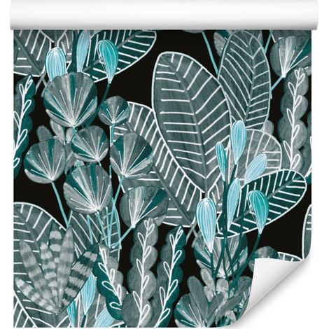 Papel pintado con diseño de hojas dibujadas de bosque para salón y dormitorio, 50x1000 cm. (1/5)