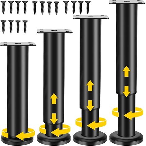 Set of 4 Height Adjustable Table Legs for Bed Frame, Sofa Support Feet, Heavy Duty Replacement Legs for Cabinet, Table, Sofa, Maximum Load 300kg, Black, 18-30cm (1/5)
