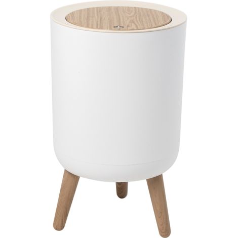 Kitchen Move – Poubelle de salle de bain 7L blanche en bois – Ouverture push-touch – Fermeture anti-odeurs – Dimensions 22x22xH36.3cm – BAT979699002 (1/10)