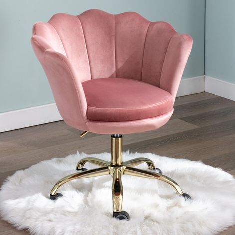 Wahson Chaise de Bureau en Velours,Chaise Bureau à Roulettes Réglable en Hauteur Fauteuil de Bureau pour Salon et Chambre, Velours, Rose
