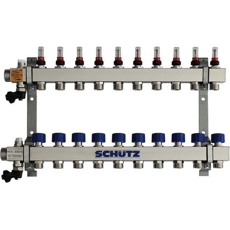 SCHÜTZ Colector tipo Komfort 90-3 para 10 circuitos, acero inoxidable, longitud 570 mm, 3053418