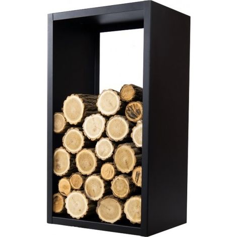 Range bûches rectangulaire ELO en acier noir 45x30x80 cm (1/5)