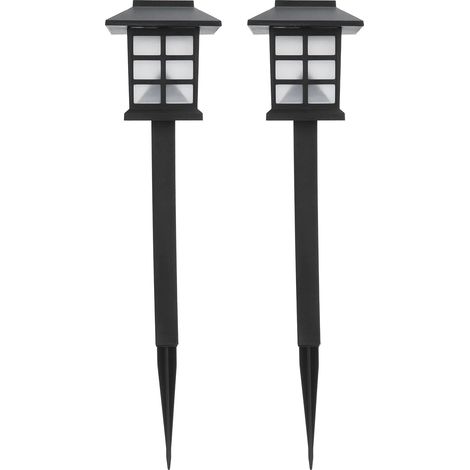 Set di 2 luci solari da giardino – casetta in plastica piccola – lampada a paletto – impermeabile – bianca (1/5)