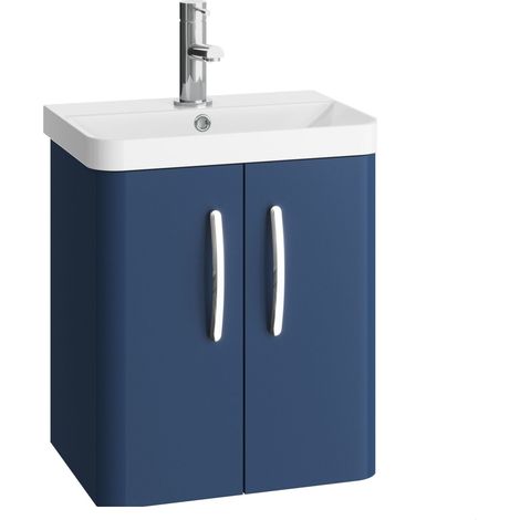 Handsacre Contemporary 2 Door Wall Hung Vanity Unit with Basin, Satin Blue, 500mm