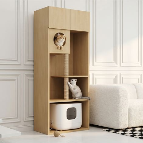 Multifunktionales Katzenklo-Möbel 80 x 45 x 193 cm aus MDF, naturfarben HAVRYA (1/5)