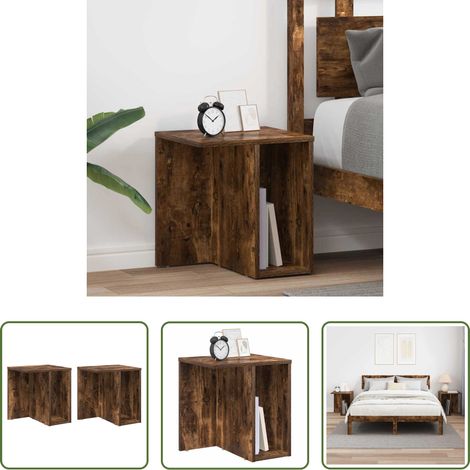 Holzbeistelltisch - Beistelltisch 2 pcs Geräucherte Eiche 37 x 32 x 40 cm (1/5)