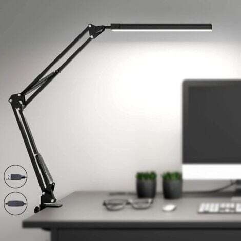 1PCS Noir Lampe de Bureau LED Puissante avec clip - Protection des yeux Lampe LED - 3 modes d'éclairage (1/5)