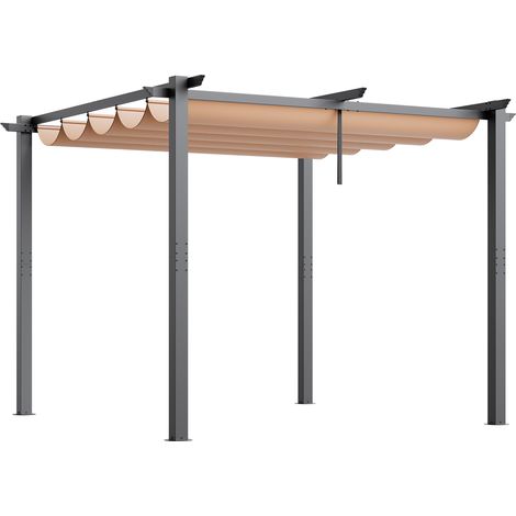 Mophorn 10'x10'Outdoor Retractable Pergola with Sun Shade Canopy Aluminum, Beige (1/5)