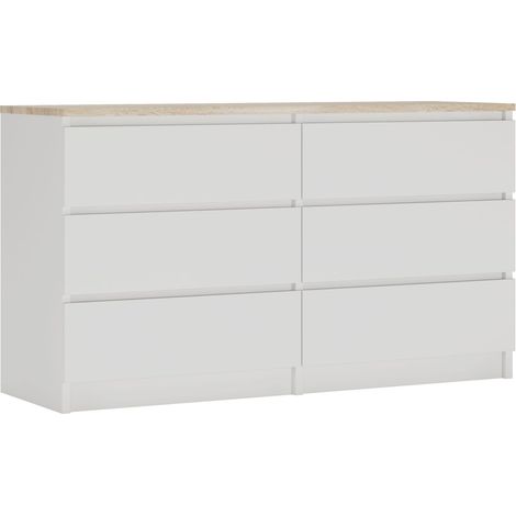 Commode 6 Tiroirs : Blanc Mat / Chêne Sonoma Top, 138 x 39 x 79 cm (1/5)