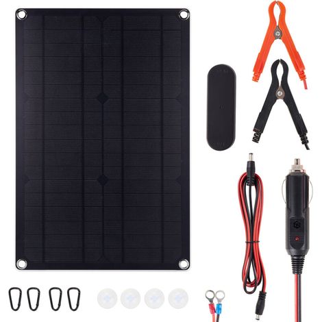 Jeffergarden Chargeur de batterie solaire, kit de charge d'entretien de panneau portable 20 W 12 V pour voitures, motos, bateaux, etc.-DOU