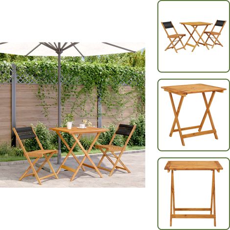 Ensemble de bistro 3 pcs noir polypropylène et bois massif - Ensemble De Bistro - Salon De Jardin - Mobilier De Jardin - Table Pliante - Chaise Pliante (1/5)
