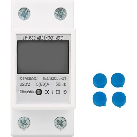 Compteur électrique électronique 220 V 5 (80) A monophasé 2 fils 2P sur rail DIN (1/5)