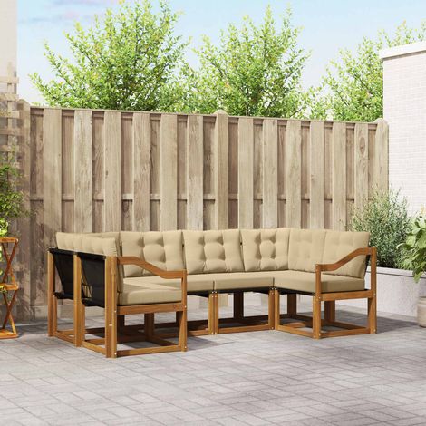 Outdoor-Sofagarnitur mit Kissen 6 pcs Natur und Beige