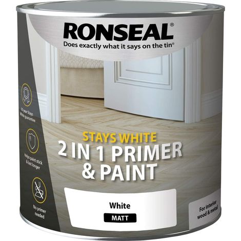 Ronseal Stays White 2 in 1 Primer and Paint - White - Matt - 2.5 Litre