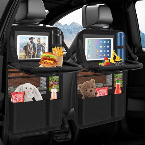 2er-Set Autositz-Organizer – Großer Rückenlehnenschutz – Für Kinder – Multifunktional – Wasserdicht – Mit Klapptisch, Tabletfach und mehreren Fächern – Schwarzes 2-teiliges Set mit Tischplatte