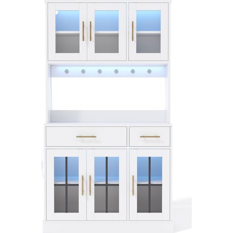 Credenza da cucina con LED e presa, 6 ante, 2 cassetti, 100x40x180 cm, bianco HOMVRA (1/5)