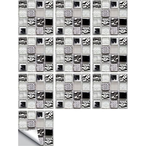 Adesivi murali effetto mosaico retrò, autoadesivi, impermeabili, rimovibili, decorativi per bagno e cucina, 15 cm x 15 cm x 10 pezzi (1/4)